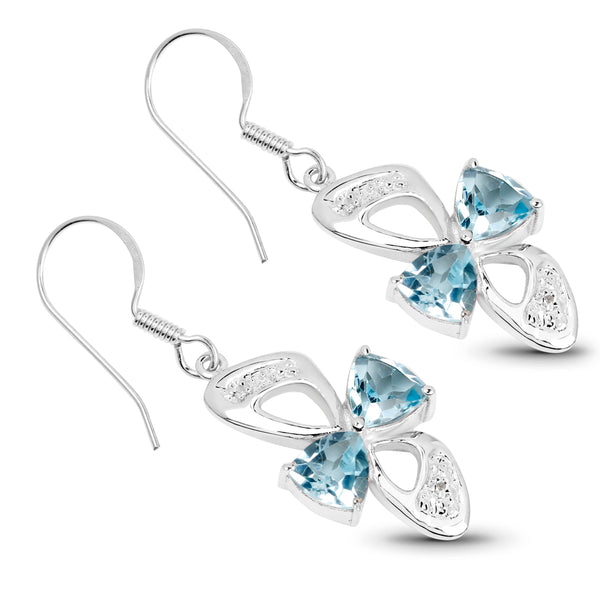 5.06 Carat Genuine Blue Topaz and White Topaz .925 Sterling Silver Earrings