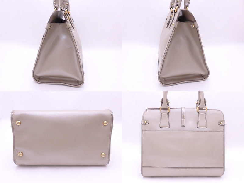 Salvatore Ferragamo Handbag Gancini Metallic Gray Leather Gold Hardware Ladies