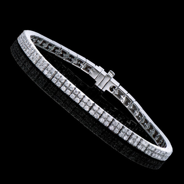 2.51 CTS CERTIFIED DIAMONDS 14K WHITE GOLD DESIGNER 2 ROW  BRACELET SIZE leanth 7.4 inches