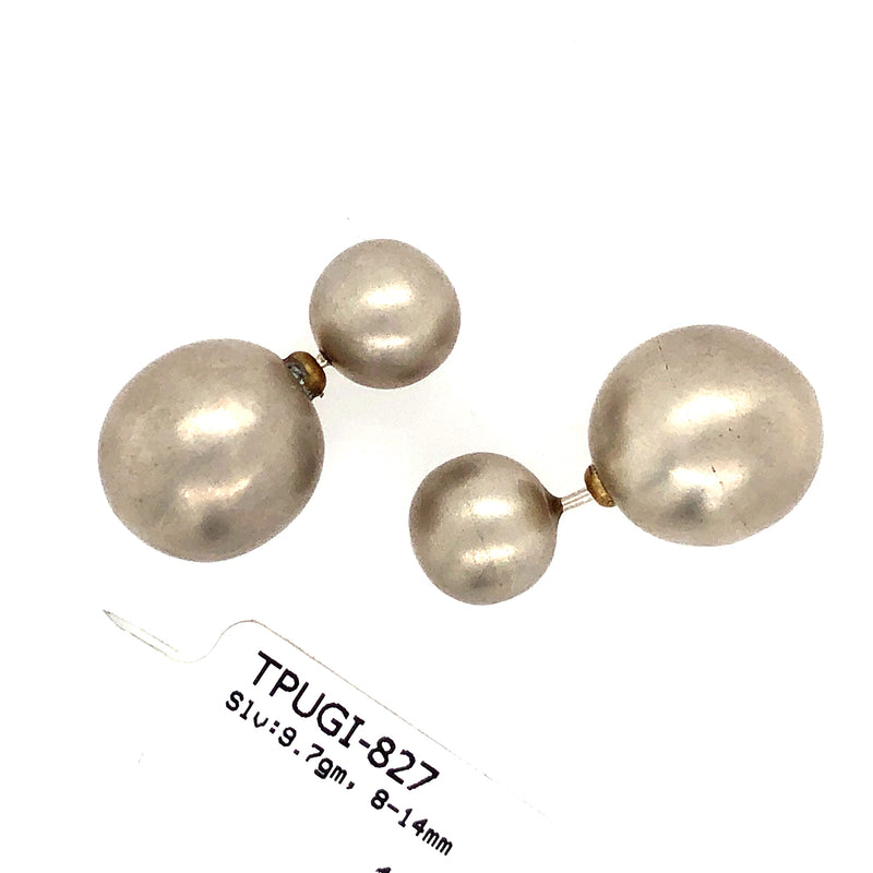 925 Sterling Silver Double Sided Ball Tunnel Earrings Women's Handmade Jewelry