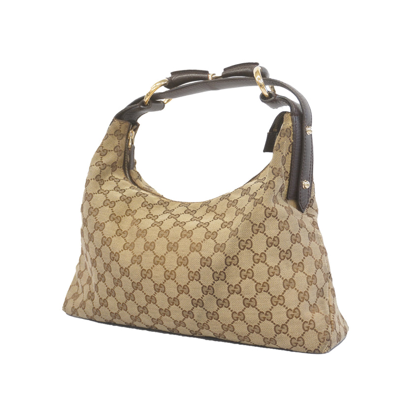 Auth Gucci Horsebit Shoulder Bag 115867 Womens GG Canvas Shoulder Bag Beige