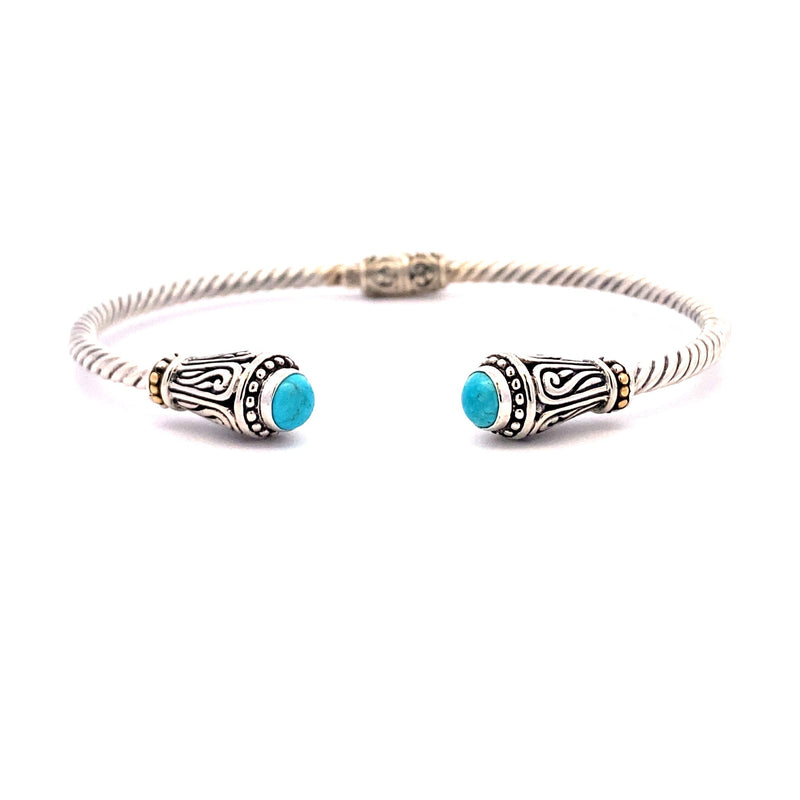 Turquoise Bangle Bracelet Sterling Silver 18KT Gold