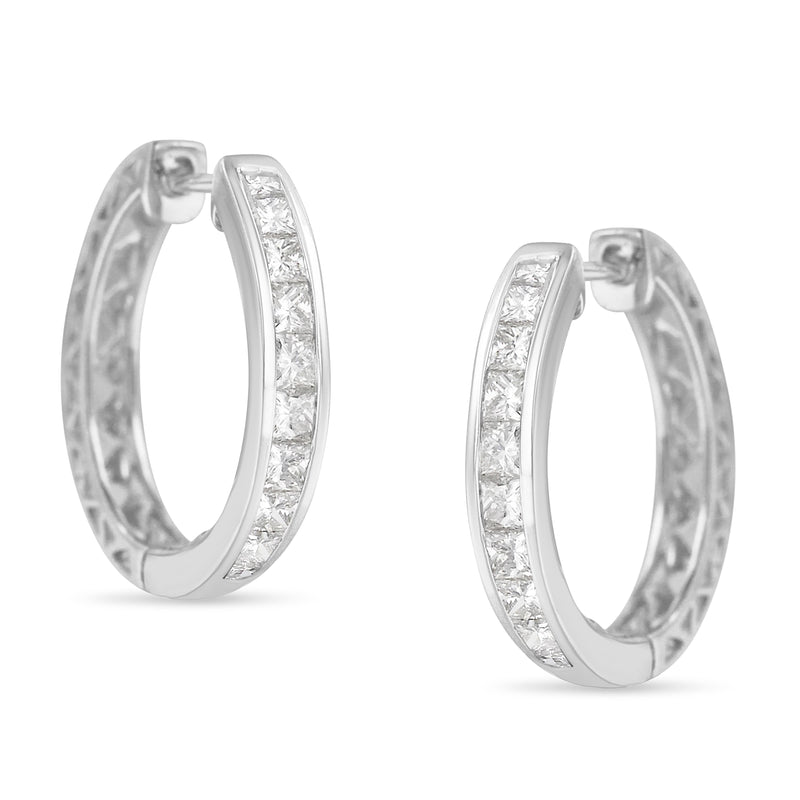 10K White Gold 1.0 cttw Channel Set Princess-Cut Diamond Hoop Huggy Earrings (I-J, I2-I3)