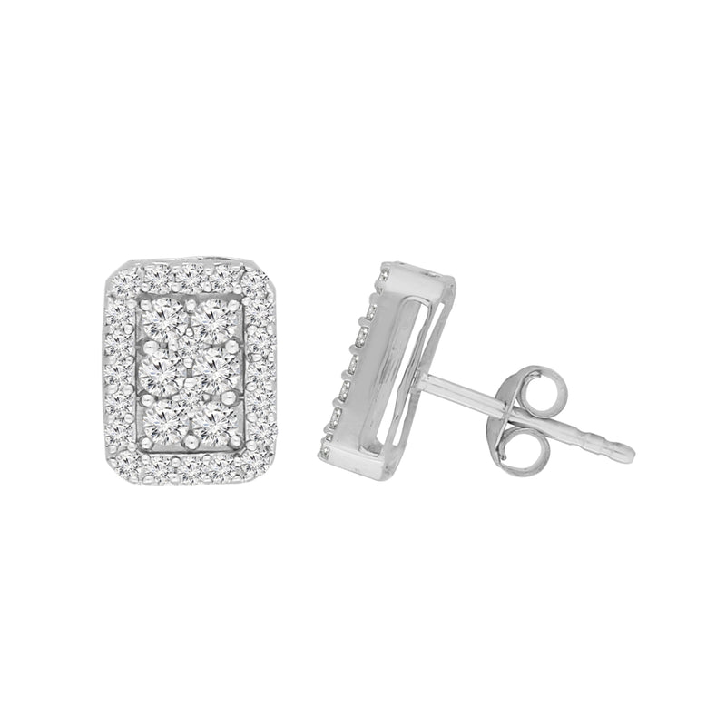 Sterling Silver Round Cut Box Stud Earrings (1 cttw, I-J Color, I2-I3 Clarity)