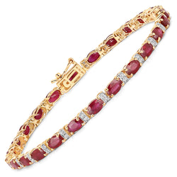 7.01 Carat Genuine Ruby and White Diamond 14K Yellow Gold Bracelet