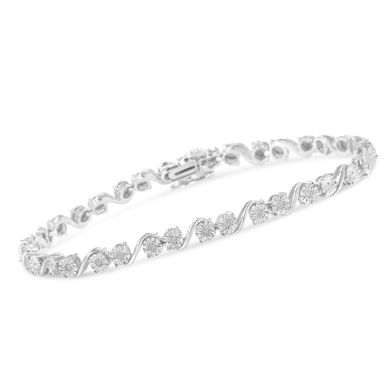 .925 Sterling Silver 1/10 Cttw Round Diamond "S" Link Miracle Plate Tennis Bracelet (I-J Color, I3 Clarity) - 7-1/4"