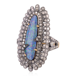 2.85ct Opal Pave Diamond 18kt Gold 925 Sterling Silver Long Ring Fashion Jewelry