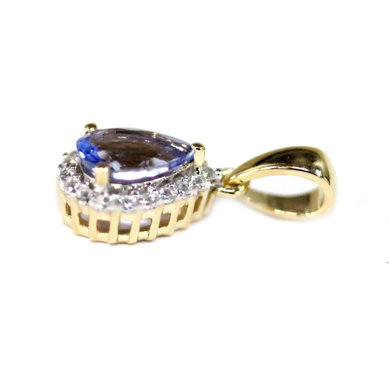 10K Yellow Gold With Tanzanite , Created White Sapphire Pendant