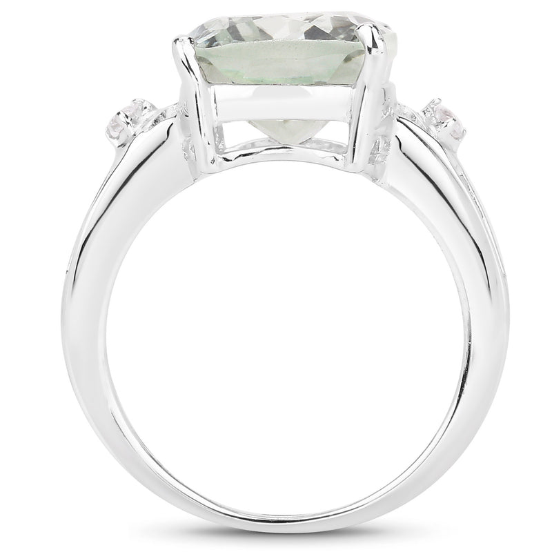 5.36 Carat Genuine Green Amethyst and White Topaz .925 Sterling Silver Ring