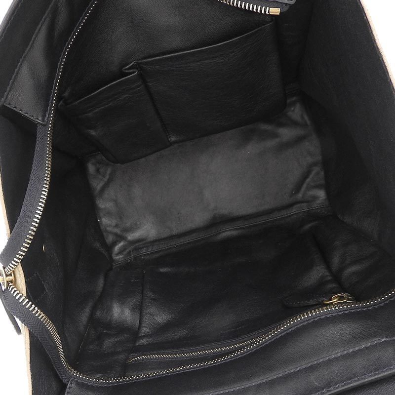 Celine Luggage Mini Shopper Handbag Velor Leather Beige Black