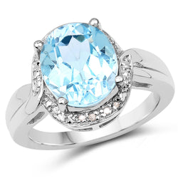 5.17 Carat Genuine Blue Topaz and White Diamond .925 Sterling Silver Ring