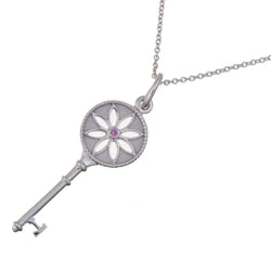 Tiffany Daisy Key 1P Pink Sapphire Women's Necklace 750 White Gold