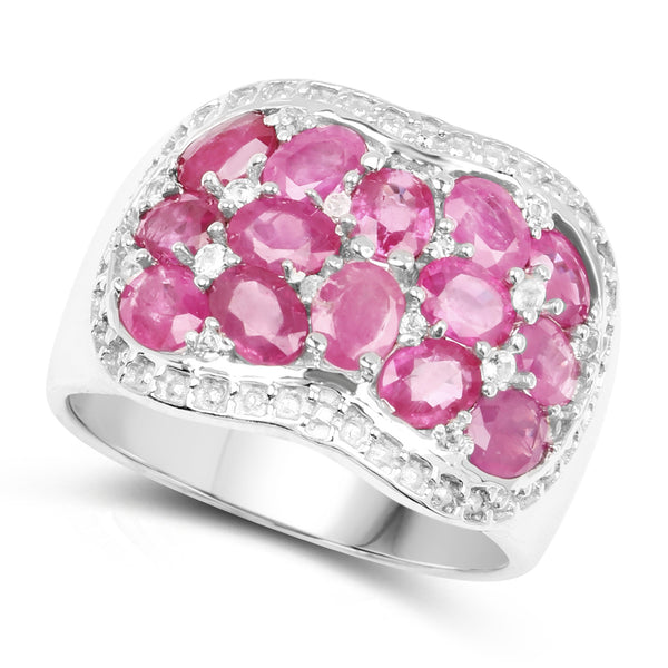 3.04 Carat Genuine Ruby & White Topaz .925 Sterling Silver Ring