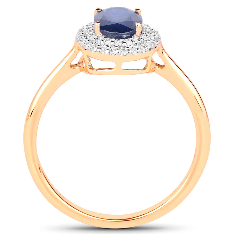 1.18 Carat Genuine Blue Sapphire and White Diamond 14K Yellow Gold Ring