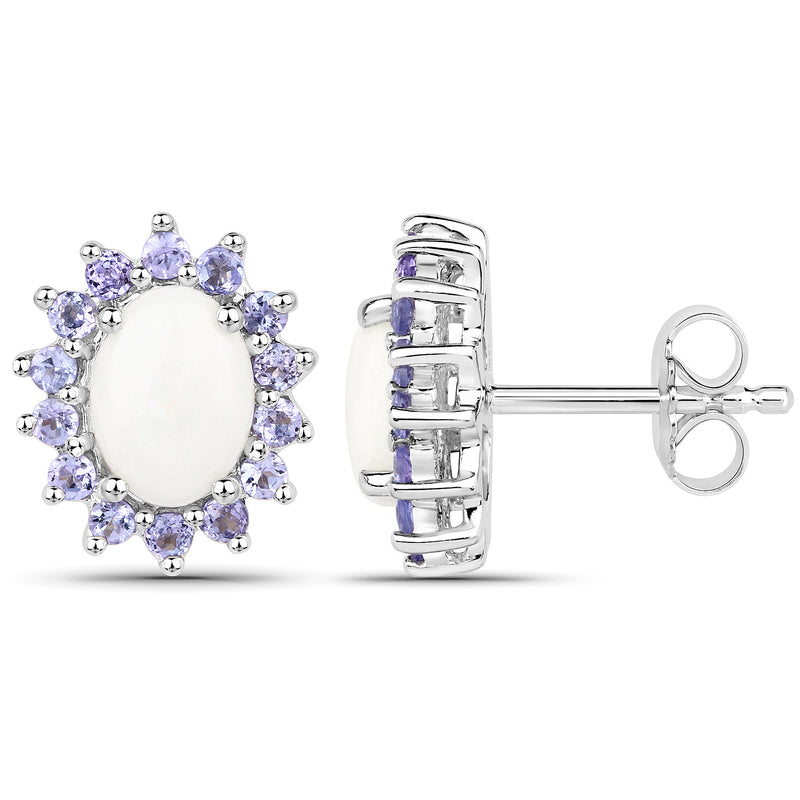 2.44 Carat Genuine Opal and Tanzanite .925 Sterling Silver Earrings