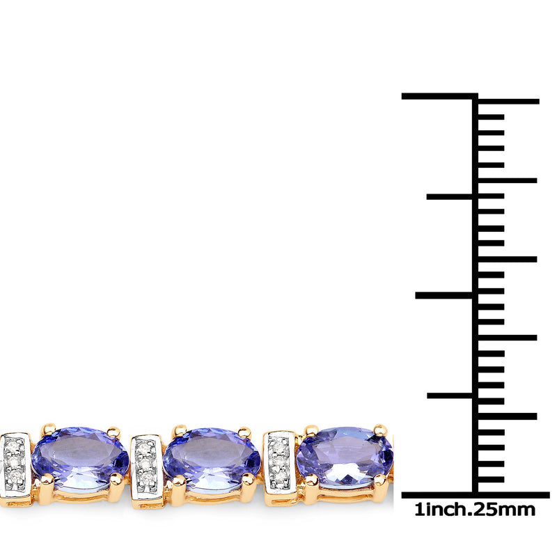 9.43 Carat Genuine Tanzanite and White Diamond 14K Yellow Gold Bracelet