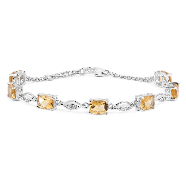 6.21 Carat Genuine Citrine and White Topaz .925 Sterling Silver Bracelet