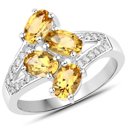 1.74 Carat Genuine Yellow Beryl and White Zircon .925 Sterling Silver Ring