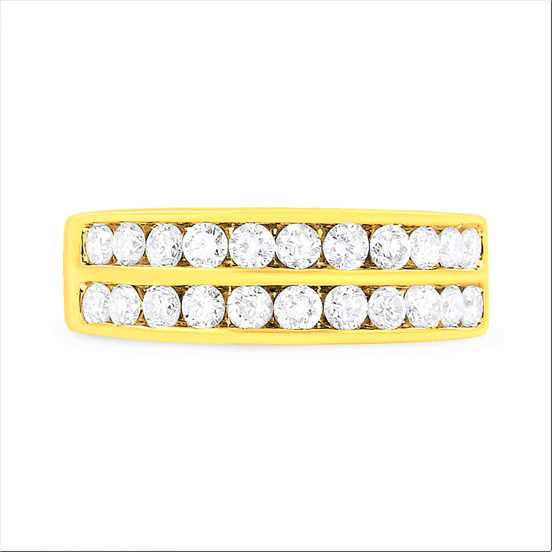 10K Yellow Gold Two-Row Diamond Band Ring (1 Cttw, J-K Color, I1-I2 Clarity) - Size 6