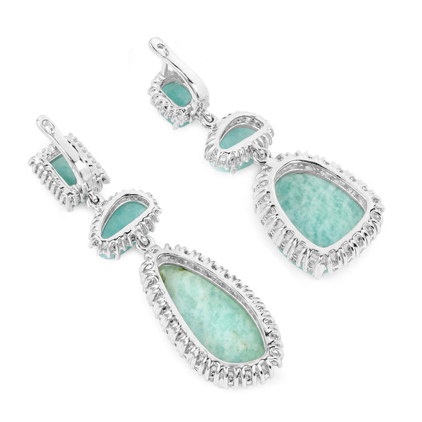 25.32 Carat Genuine Amazonite and White Topaz .925 Sterling Silver Earrings