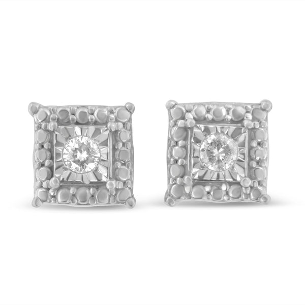 .925 Sterling Silver 1/10 Cttw Round Brilliant-Cut Near Colorless Diamond Miracle-Set Beaded Square Stud Earrings (H-I Color, I2-I3 Clarity)