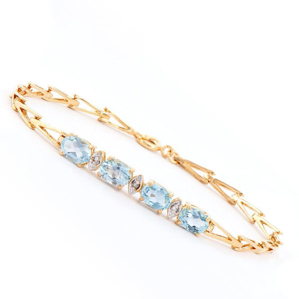 3.63 TW CTS BLUE TOPAZ   & DIAMONDS 18K GOLD PLATED DESIGNER BRACELET SIZE 7.6 INCHES