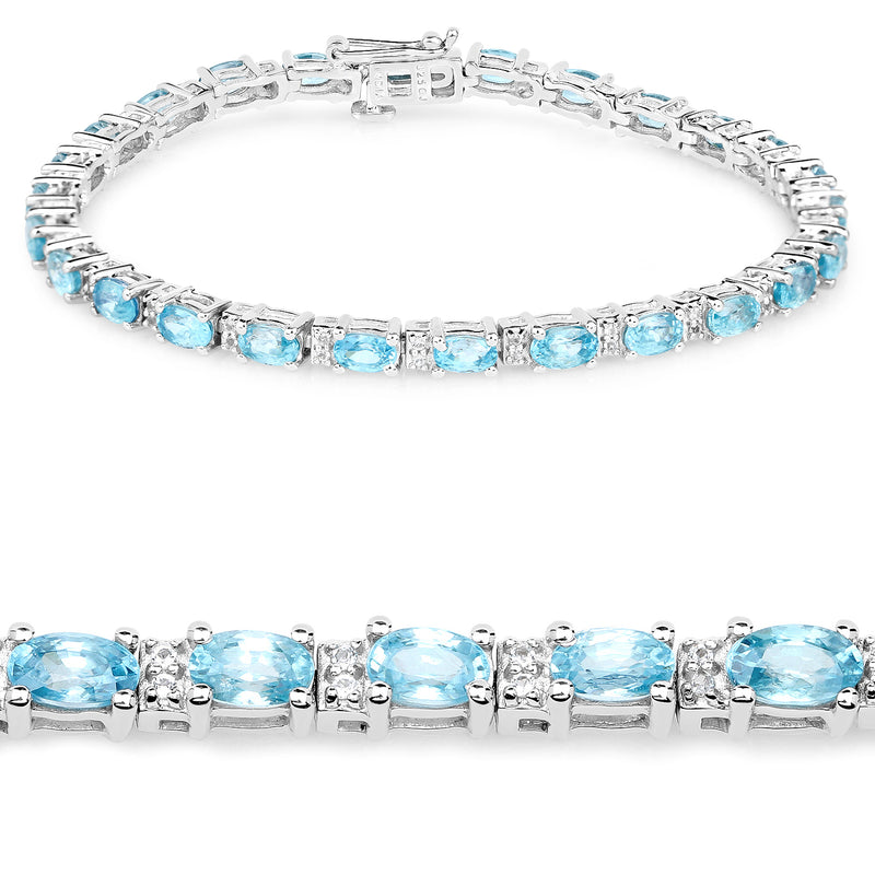 8.84 Carat Genuine Blue Zircon and Topaz White .925 Sterling Silver Bracelet