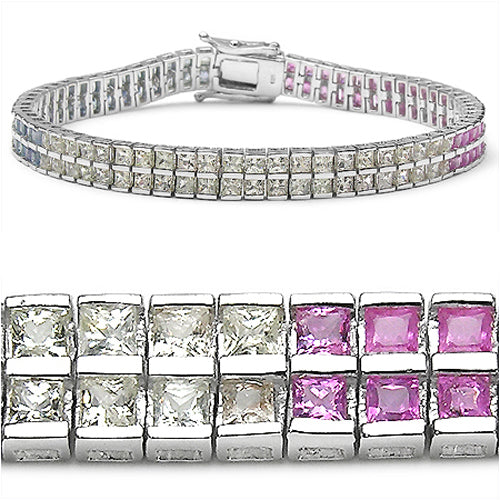 9.50 Carat Genuine Multi sapphire Sterling Silver Bracelet