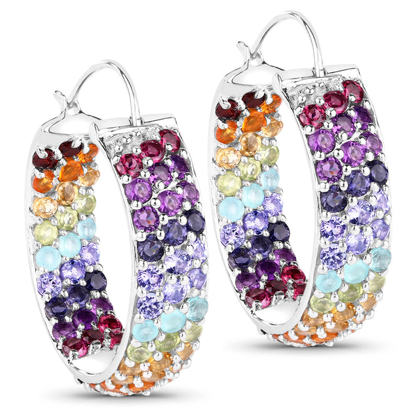 8.79 Carat Genuine Multi Stones .925 Sterling Silver Earrings