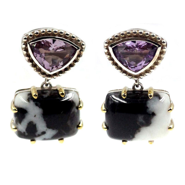 925 Sterling Silver Women Drop Dangle Earring Pink Amethyst White Buffalo