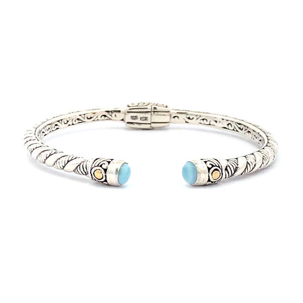 Larimar Bangle Bracelet Sterling Silver 18KT Gold