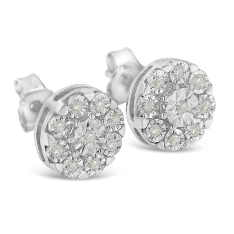 .925 Sterling Silver 1/5 Cttw Diamond Miracle-Set Floral Cluster Push Back Stud Earrings (I-J Color, I2-I3 Clarity)