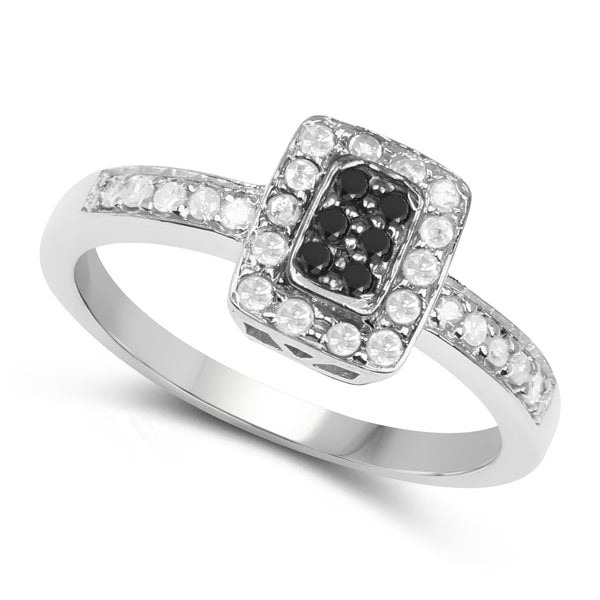 0.35 Carat Genuine Black Diamond and White Diamond .925 Sterling Silver Ring