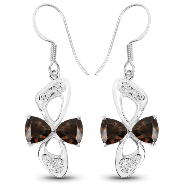 4.02 Carat Genuine Smoky Quartz and White Topaz .925 Sterling Silver Earrings