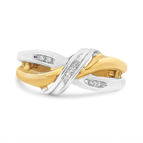 10K Yellow and White Gold 1/20 Cttw Round-Cut Diamond Bypass Ring (I2 Color, I-J Clarity)