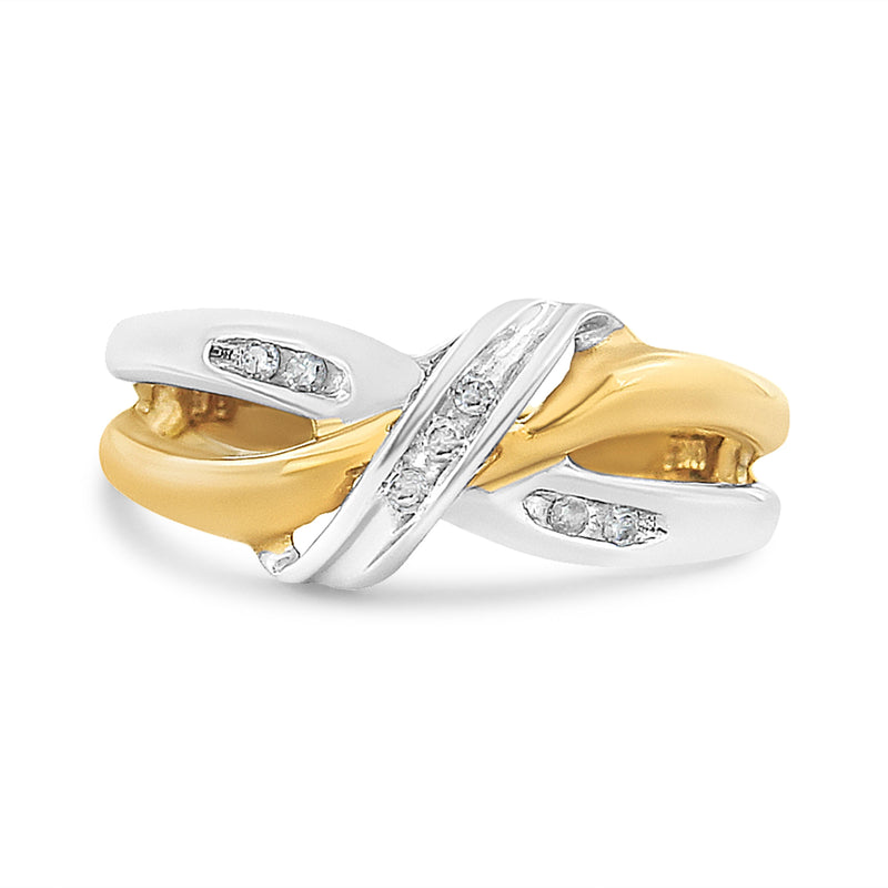 10K Yellow and White Gold 1/20 Cttw Round-Cut Diamond Bypass Ring (I2 Color, I-J Clarity)