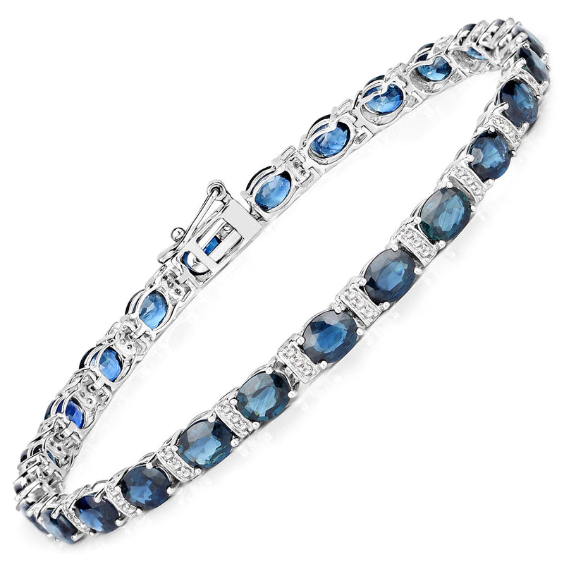 8.80 Carat Genuine Blue Sapphire and White Diamond 14K White Gold Bracelet