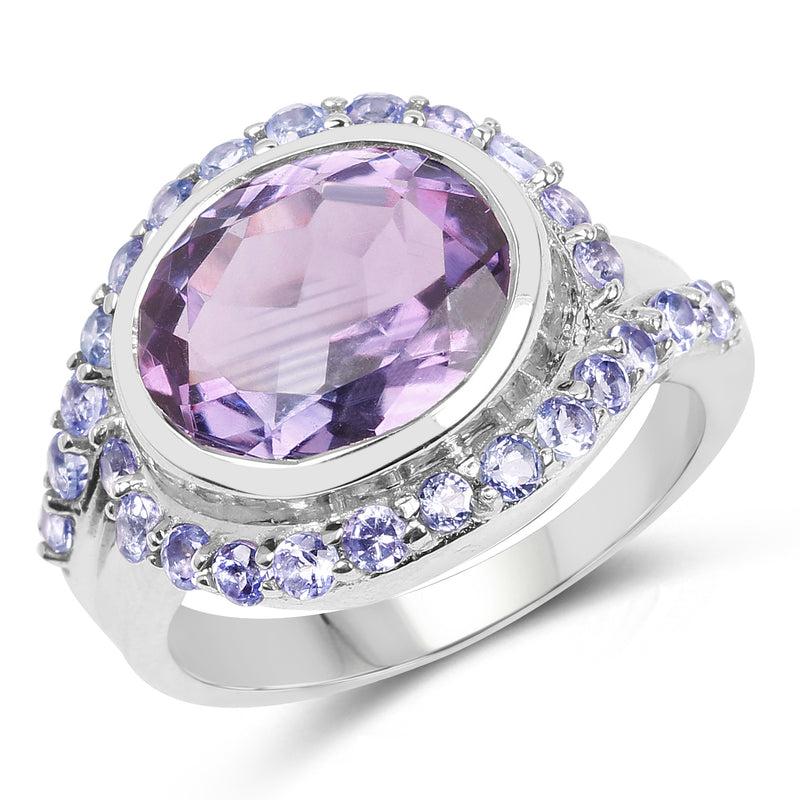 4.71 Carat Genuine Amethyst and Tanzanite .925 Sterling Silver Ring