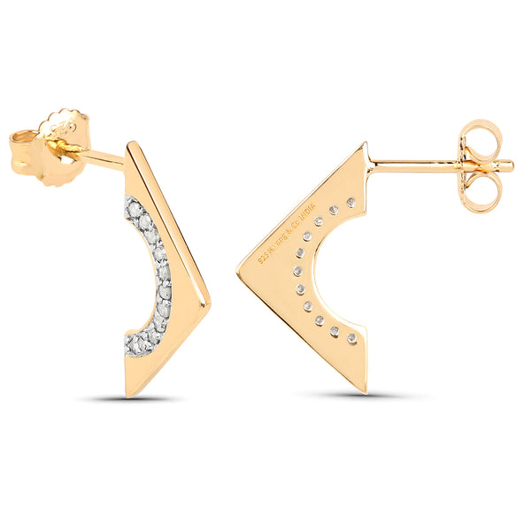 18K Yellow Gold Plated 0.18 Carat Genuine White Diamond .925 Sterling Silver Earrings