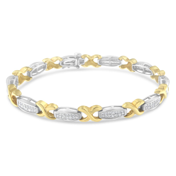 Two-Tone 14K Yellow & White Gold 2.0 Cttw Princess-Cut Diamond Tapered and X-Link Tennis Bracelet (G-H Color, SI1-SI2 Clarity) - 7-¼”