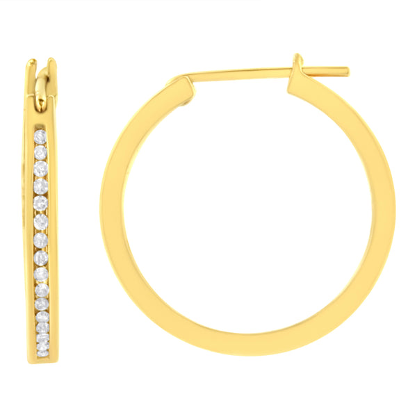 10K Yellow Gold 1/4 cttw Channel Set Diamond Hoop Earrings (I-J Clarity, I2-I3 Color)