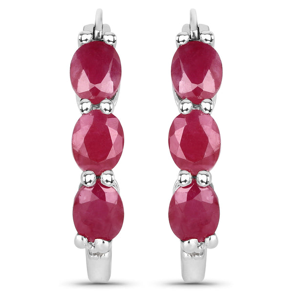 1.81 Carat Genuine Johnson Ruby and White Diamond .925 Sterling Silver Earrings