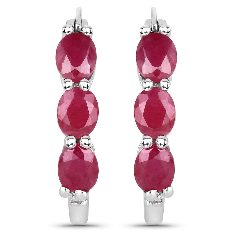 1.81 Carat Genuine Johnson Ruby and White Diamond .925 Sterling Silver Earrings