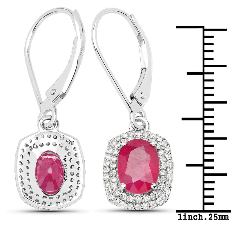 2.26 Carat Genuine Ruby and White Diamond 14K White Gold Earrings