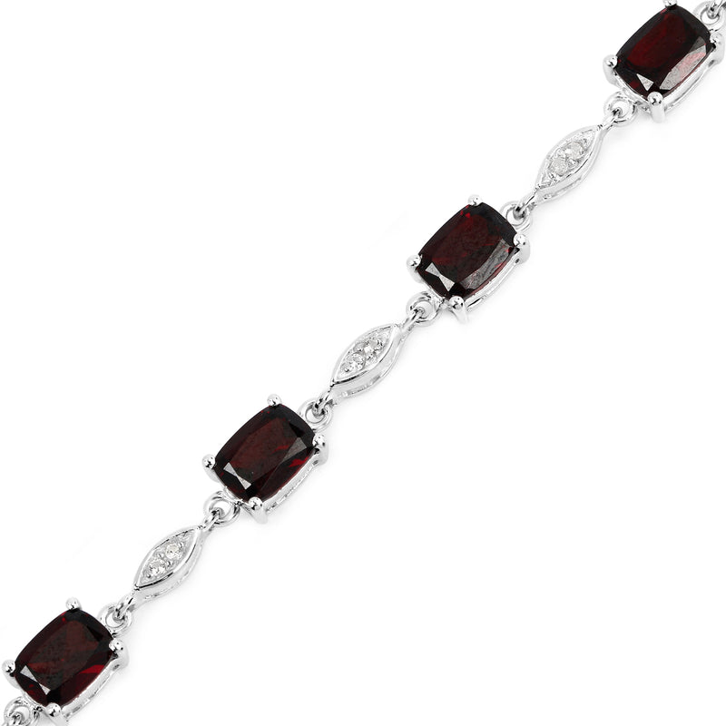 7.12 Carat Genuine Garnet and White Topaz .925 Sterling Silver Bracelet