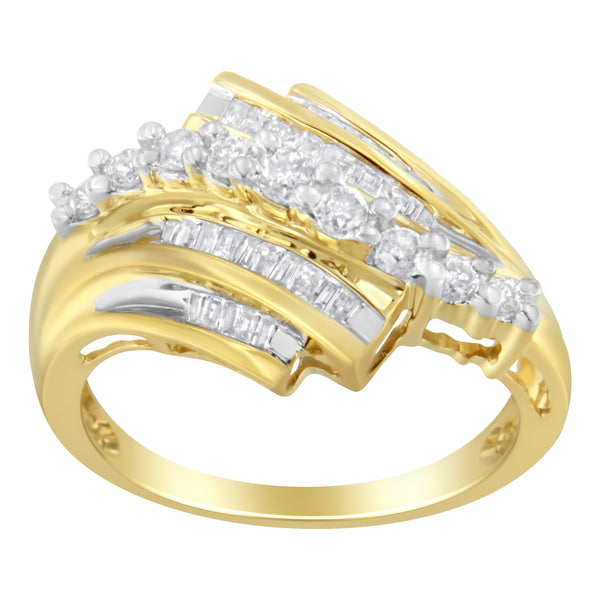 10K Yellow Gold Round and Baguette Diamond-Cut Ring (1/2 Cttw, I-J Color, I1-I2 Clarity) - Size 7