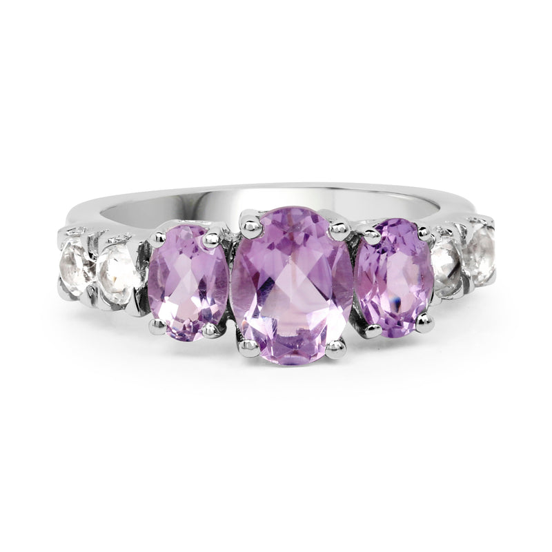 2.53 Carat Genuine Amethyst and White Topaz .925 Sterling Silver Ring