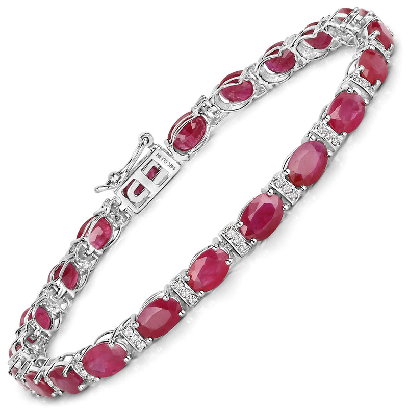 11.70 Carat Genuine Ruby and White Diamond 14K White Gold Bracelet