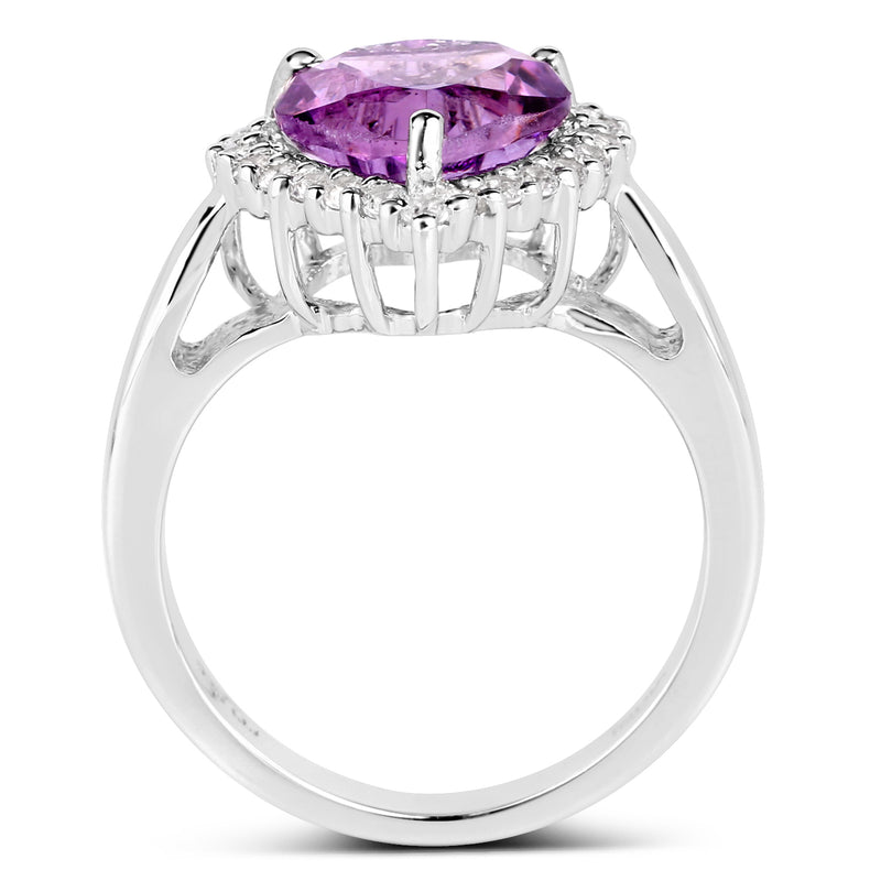 3.53 Carat Genuine  Amethyst and White Topaz .925 Sterling Silver Ring