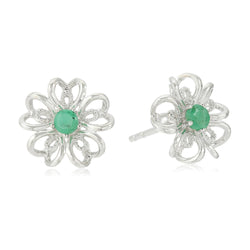 925 Sterling Silver Women Floral Stud Earring Sakota Emerald